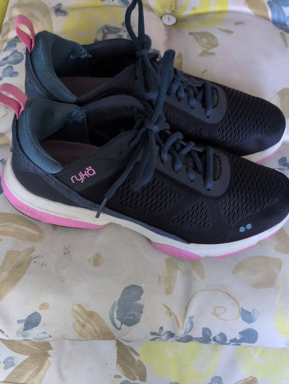 Ryka Navy Blue Athletic Lace-Up Sneakers with Pink Accents